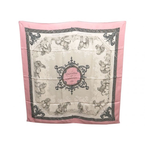 VINTAGE FOULARD HERMES COURBETTES ET CABRIOLES CARRE EN SOIE ROSE SCARF 350€