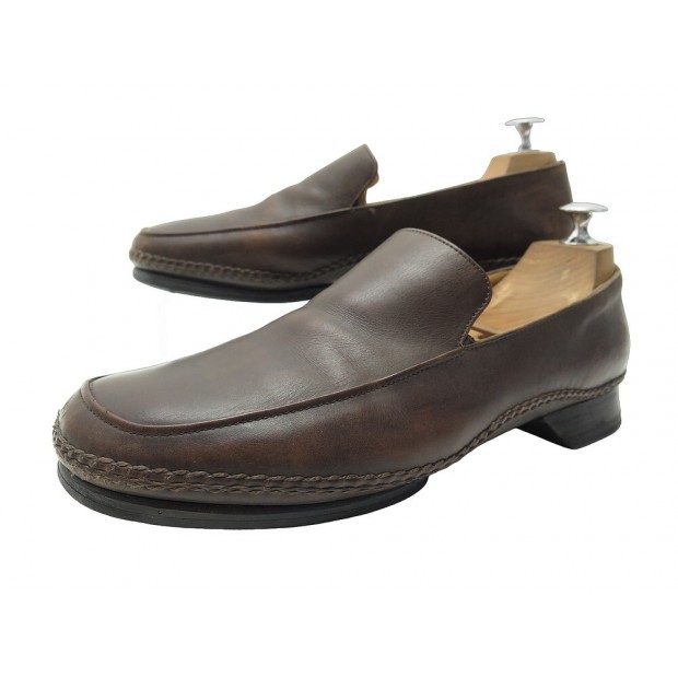 CHAUSSURES HERMES MOCASSINS 40 CUIR MARRON BROWN LEATHER LOAFERS SHOES 800€