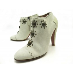 CHAUSSURES ALAIA BOTTINES CLOUTES 37 EN DAIM BEIGE SUEDE BOOTS SHOES BOITE 1250€