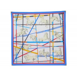 NEUF FOULARD HERMES SAUT D'OBSTACLES ED LIMITEE 2012 EN SOIE BLEUE SCARF 495€