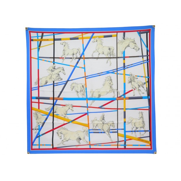 NEUF FOULARD HERMES SAUT D'OBSTACLES ED LIMITEE 2012 EN SOIE BLEUE SCARF 495€