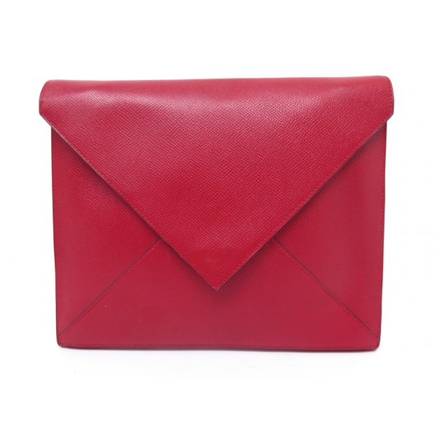 SAC A MAIN HERMES POCHETTE ENVELOPPE EN CUIR COURCHEVEL ROUGE 1999 CLUTCH POUCH