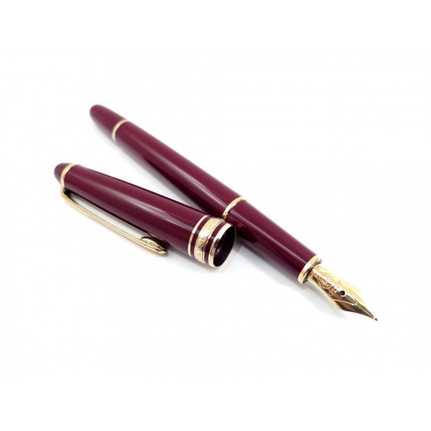 STYLO PLUME MONTBLANC RESINE BORDEAUX + ETUI CUIR MARRON 