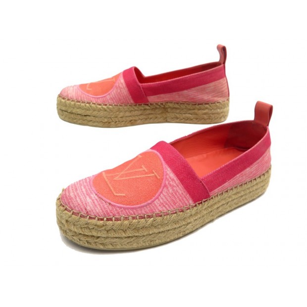 CHAUSSURES LOUIS VUITTON BLUE SHORE 38 ESPADRILLES TOILE ROSE CANVAS SHOES 680€