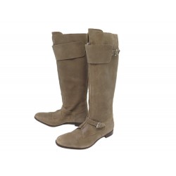 CHAUSSURES BOTTES HERMES CAVALIERES 39.5 EN DAIM TAUPE LEATHER BOOTS 2000€