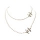 NEUF COLLIER CHANEL LOGO CC & PERLES SAUTOIR 114 CM METAL DORE NECKLACE 1500€