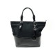 SAC A MAIN RALPH LAUREN CABAS EN TOILE ET CUIR VERNI NOIR BLACK CANVAS HAND BAG