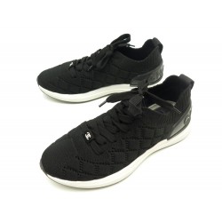 NEUF CHAUSSURES CHANEL CC TRAINER SNEAKER G35549 BASKETS TOILE NOIR SHOES 1130€