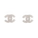 NEUF BOUCLES D'OREILLES CHANEL LOGO CC & STRASS METAL ARGENTE EARRINGS 650€