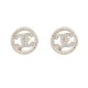 NEUF BOUCLES D'OREILLES CHANEL LOGO CC ET STRASS METAL DORE GOLD EARRINGS 650€