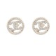 NEUF BOUCLES D'OREILLES CHANEL LOGO CC ET STRASS METAL DORE GOLD EARRINGS 650€