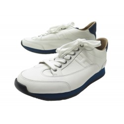NEUF CHAUSSURES HERMES BASKETS GOAL 44 CUIR BLANC LEATHER SNEAKERS SHOES 1000€