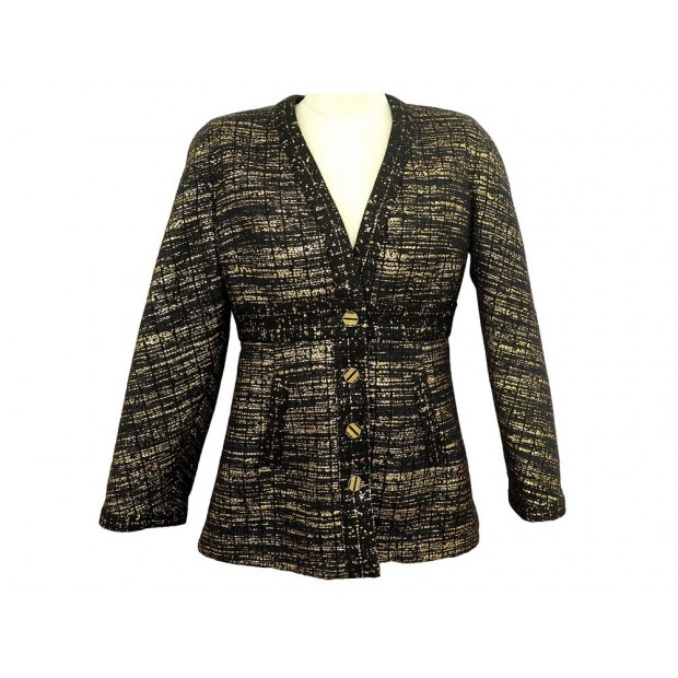 NEUF VESTE CHANEL P61802V47000 38 M COLLECTION EGYPTE TWEED NOIR ET DORE 8000€