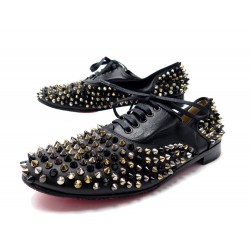 CHAUSSURES CHRISTIAN LOUBOUTIN RICHELIEU FREDDY SPIKE CUIR NOIR BLACK SHOES 995€