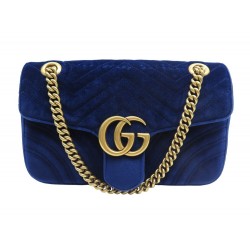 SAC A MAIN GUCCI GG MARMONT MM 443497 BANDOULIERE VELOURS BLEU HAND BAG 2000€