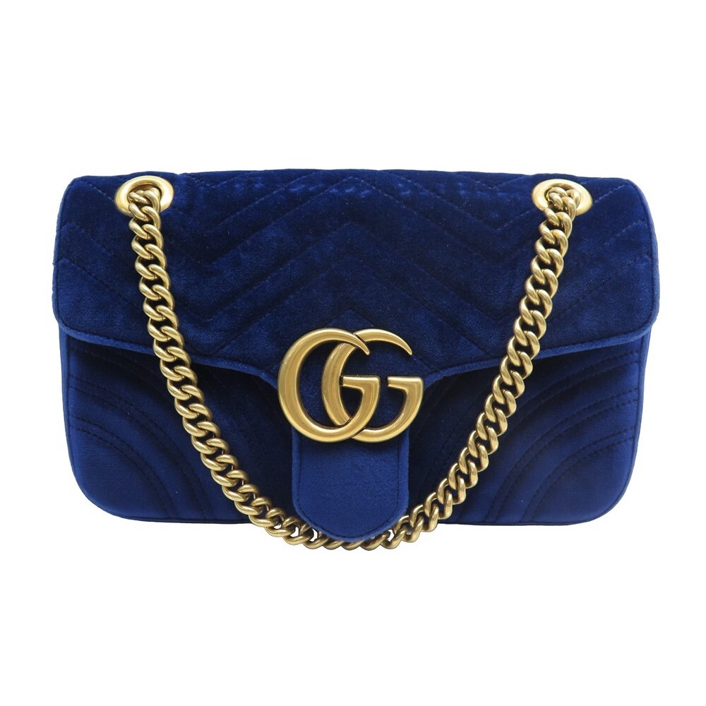 Gucci Sac bandoulière GG Marmont Flap en velours Bleu