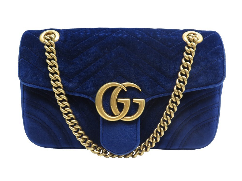 Gucci Sac bandoulière GG Marmont Flap en velours Bleu