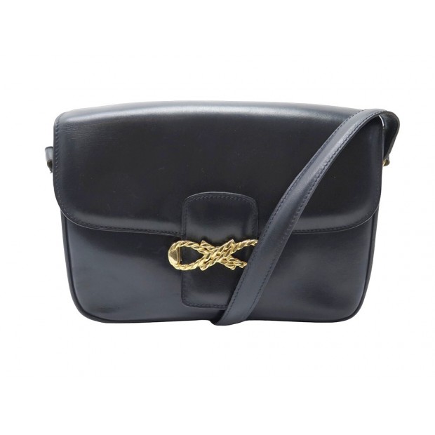 VINTAGE SAC A MAIN CELINE FERMOIR NOEUD CUIR BOX BLEU MARINE HAND BAG 2400€
