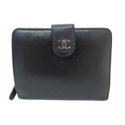 PORTEFEUILLE CHANEL LOGO CC PORTE MONNAIE CARTES CUIR CAVIAR NOIR WALLET 1040€