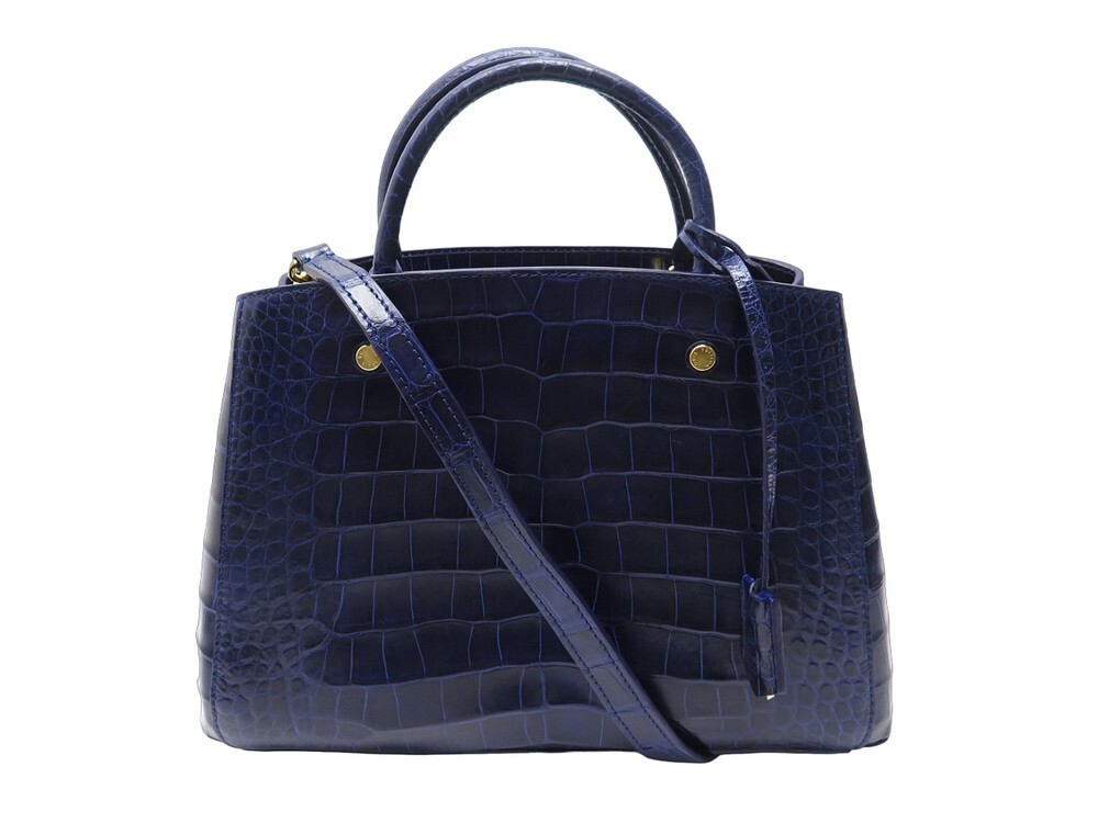 Handbags Louis Vuitton Louis Vuitton Montaigne mm Navy Blue Crocodile Leather Purse Hand Bag