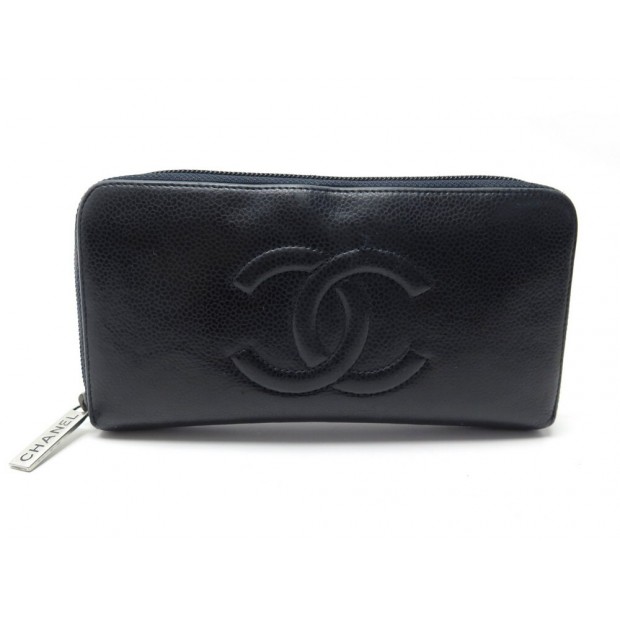 PORTEFEUILLE CHANEL LOGO CC CUIR CAVIAR BLEU MARINE NAVY LEATHER WALLET 1150€