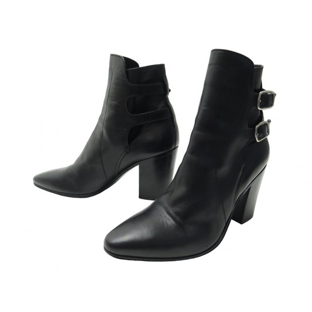 CHAUSSURES SAINT LAURENT BOTTINES A BOUCLES 397016 CUIR NOIR 36 BOOTS SHOES 950€