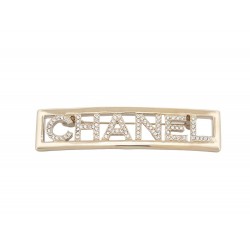 NEUF BROCHE CHANEL BARETTE STRASS EN METAL DORE + BOITE NEW GOLDEN BROOCH 690€