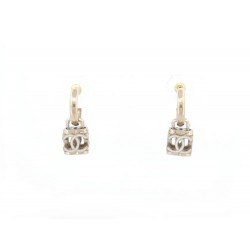 NEUF BOUCLES D'OREILLES CHANEL CREOLES CUBE LOGO CC METAL DORE EARRINGS 800€