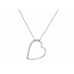 NEUF COLLIER PENDENTIF COEUR 38 OR BLANC 18K DIAMANTS 0.24CT DIAMONDS NECKLACE