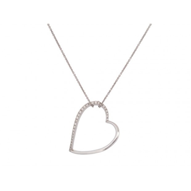 NEUF COLLIER PENDENTIF COEUR 38 OR BLANC 18K DIAMANTS 0.24CT DIAMONDS NECKLACE