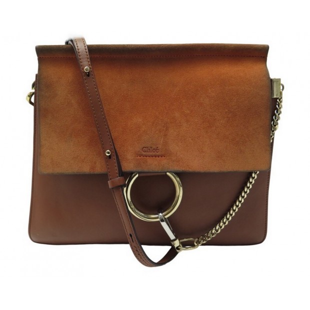 SAC A MAIN CHLOE FAYE MM CUIR & DAIM MARRON BANDOULIERE LEATHER HAND BAG 1790€