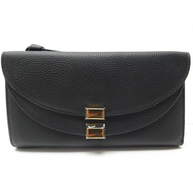 NEUF PORTEFEUILLE CHLOE 3P0283 GEORGIA EN CUIR NOIR PORTE MONNAIE WALLET 350€