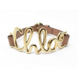 NEUF BRACELET CHLOE 2B0988 EN METAL DORE ET CUIR MARRON 15 A 18CM NEW JEWEL 455€