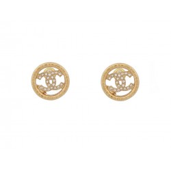 NEUF BOUCLES D'OREILLES CHANEL LOGO CC STRASS EN METAL DORE NEW EARRINGS 650€