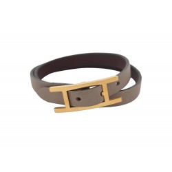 BRACELET HERMES BEHAPI DOUBLE TOUR CUIR ETOUPE BORDEAUX 16-18 STRAP BANGLE 340€