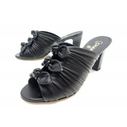 NEUF CHAUSSURES CHANEL SANDALES MULES A TALON 40 LOGO CC NOEUD CUIR SHOES 1060€