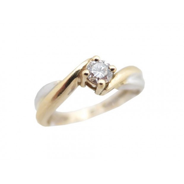 BAGUE SOLITAIRE T 54 EN OR JAUNE & BLANC 4 GR & DIAMANT 0.2CT GOLD DIAMOND RING