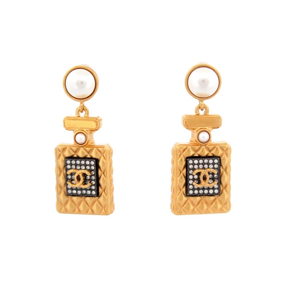 Chanel 23P set CC in square XL Necklace earrings Golden Metal ref