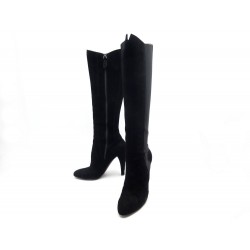 CHAUSSURES ALAIA BOTTES STRECTH ET DAIM PERFORE 37 NOIR BLACK BOOTS SHOES 1250€