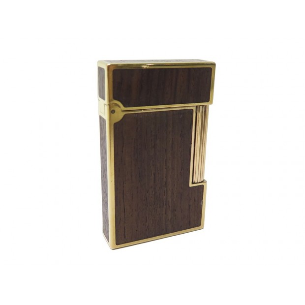 BRIQUET ST DUPONT LIGNE 2 SMALL BOIS MARRON PLAQUE OR GOLDEN PLATED LIGHTER 900€