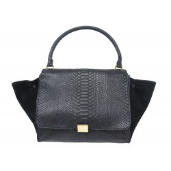 SAC A MAIN CELINE TRAPEZE GM CABAS CUIR PYTHON ET DAIM NOIR HAND BAG PURSE 4500€