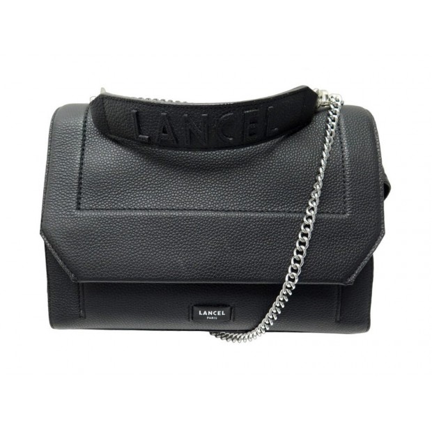 NEUF SAC A MAIN LANCEL NINON L A09223 CUIR GRAINE NOIR BANDOULIERE HAND BAG 730€