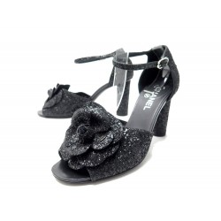 CHAUSSURES CHANEL CAMELIA PAILLETTES G32164 41 NOIRES BLACK PUMPS SHOES 1400€