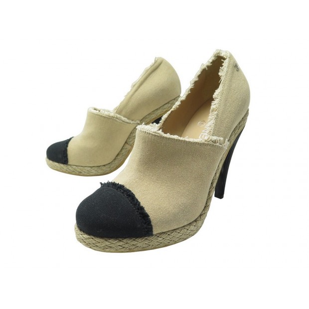 NEUF CHAUSSURES CHANEL ESPADRILLES TOILE EFFILOCHEE G29964 42 BEIGE SHOES 1650€