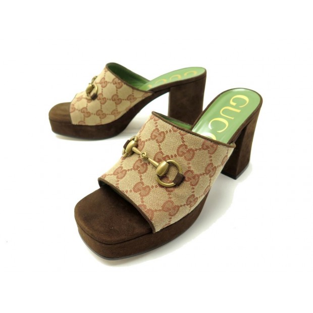 NEUF CHAUSSURES GUCCI 609344 MULES HOUDAN 38.5 EN TOILE GG SUPREME & MORS 630€