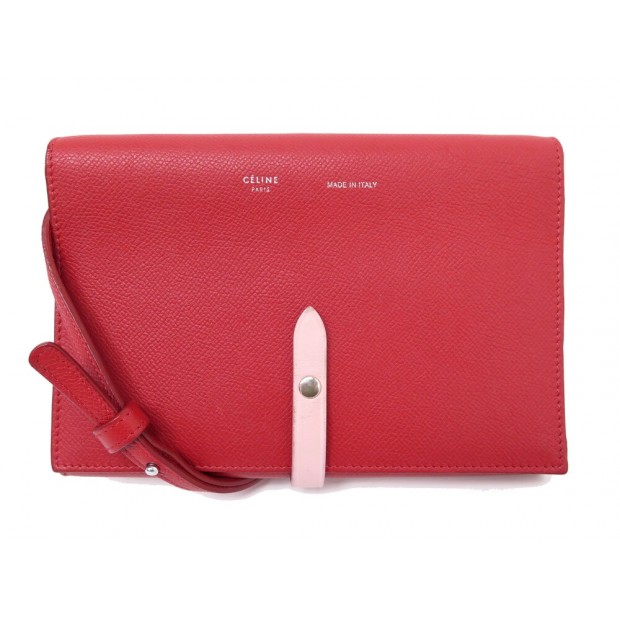 SAC A MAIN CELINE WALLET ON STRAP BANDOULIERE CUIR GRAINE ROUGE RED CLUTCH 850€