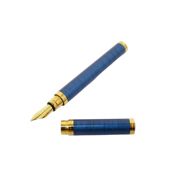 NEUF STYLO PLUME ST DUPONT LADY EN LAQUE BLEU PLAQUE OR ECRIN FOUNTAIN PEN NEW