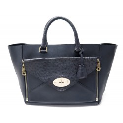 SAC A MAIN MULBERRY WILLOW LARGE CUIR AUTRUCHE BLEU MARINE HAND BAG PURSE 2000€