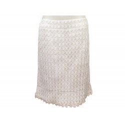 JUPE CHANEL A FRANGES EN TWEED CREME 48 XXL WITH FRINGES TRIMS SKIRT 3400€