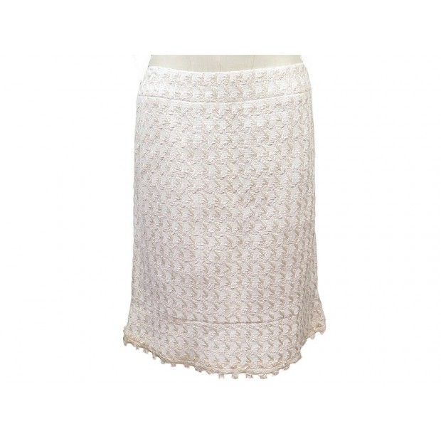 JUPE CHANEL A FRANGES EN TWEED CREME 48 XXL WITH FRINGES TRIMS SKIRT 3400€